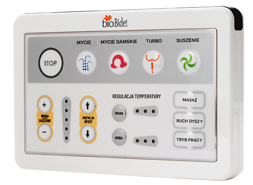 Bezprzewodowy pilot deski myjącej BioBidet BB-1000 Supreme z polskimi oznaczeniami funkcji